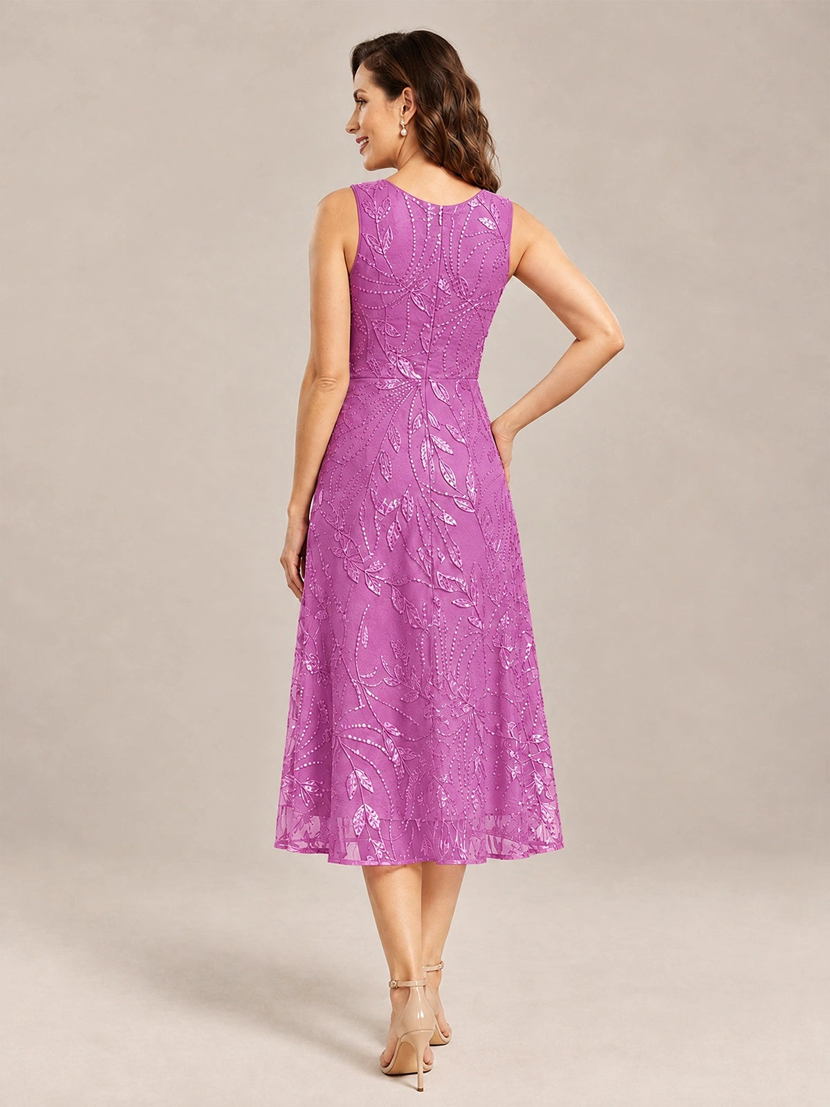 Tea Length Sequin Lace Mother of the Bride Dress with Chiffon Jacket
