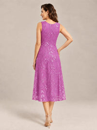 Tea Length Sequin Lace Mother of the Bride Dress with Chiffon Jacket