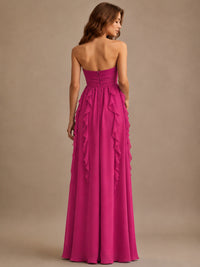 Srapless Sweetheart Chiffon Prom Dress Ruffle Formal Evening Gown