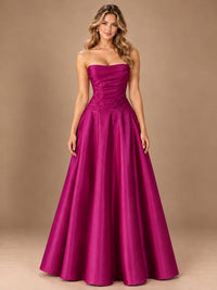 Blush Pink Strapless Satin A-Line Prom Dress with Ruched Bodice