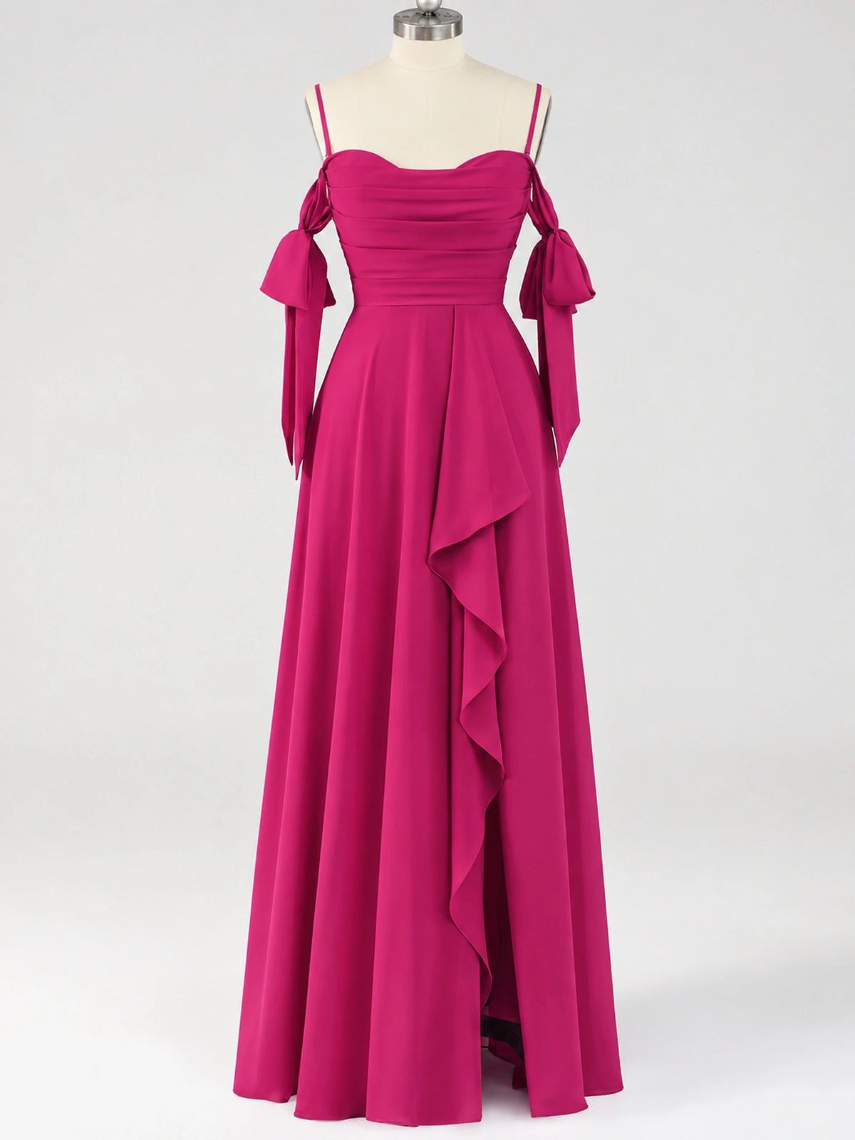 A-Line Ruffles Chiffon Bridesmaid Dress with Slit