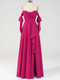 A-Line Ruffles Chiffon Bridesmaid Dress with Slit