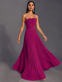 Strapless A-line Long Pleated Satin Prom Dress