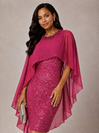 Floral Sheath Mother of the Bride Dress with Cape Overlay
