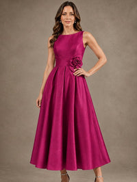 Tea-Length Satin Mother of the Bride Dress with 3D Flower Detail