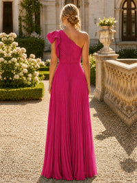 One Shoulder Pleated Chiffon A-Line Floor-Length Bridesmaid Dress