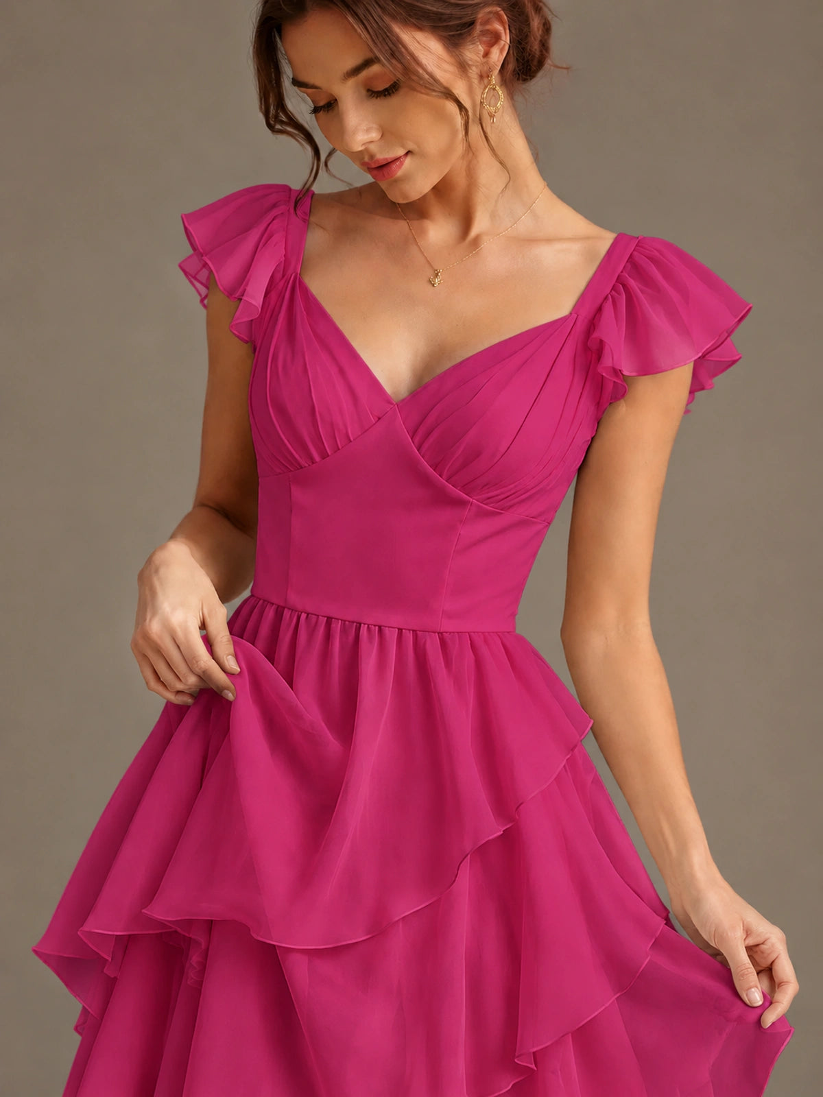 Ruffle Tiered V Neck Maxi Dress