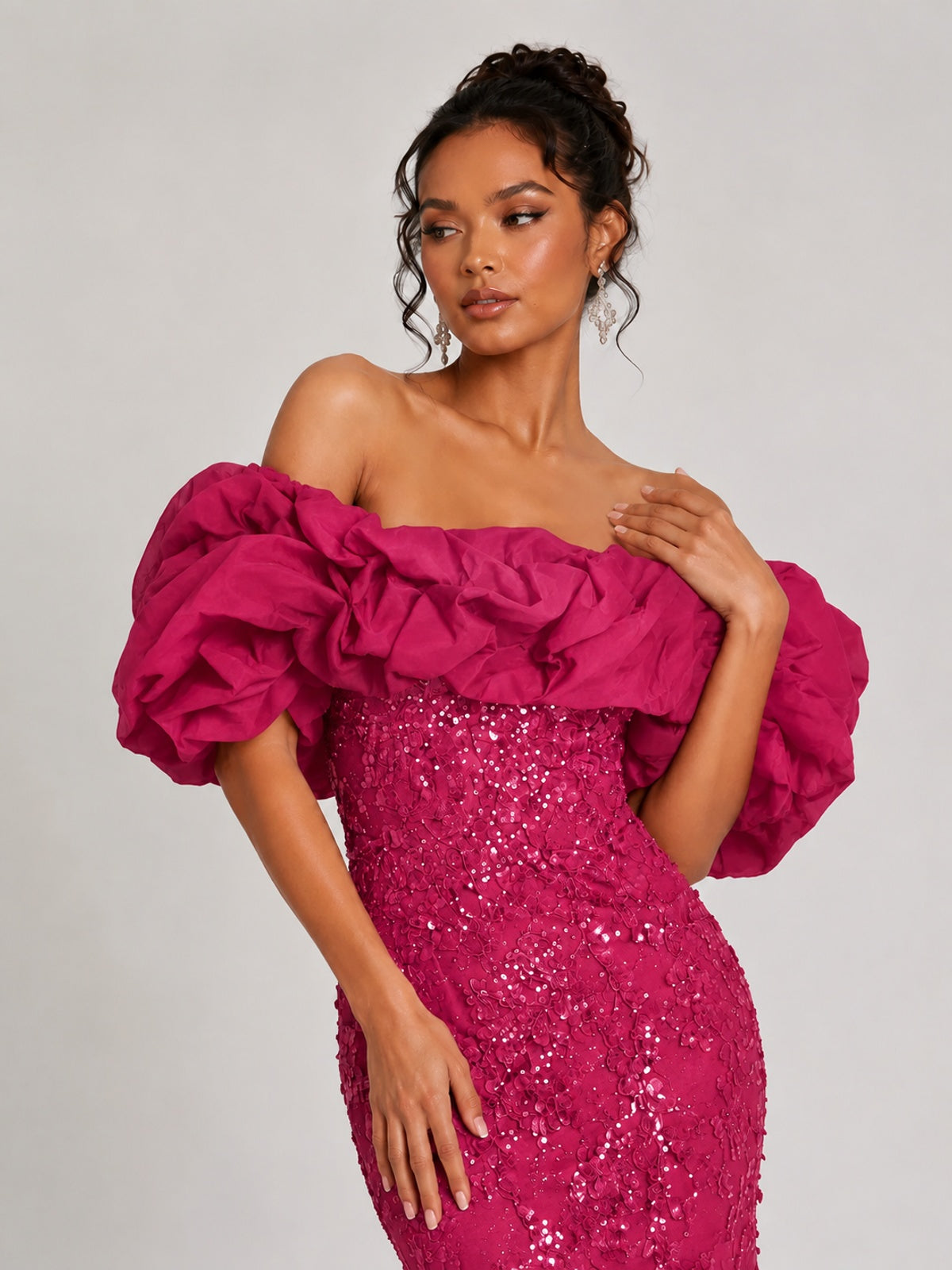 Sequin Off-Shoulder Ruffle Mermaid Prom Dress