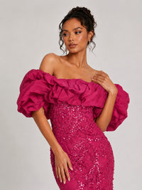 Sequin Off-Shoulder Ruffle Mermaid Prom Dress