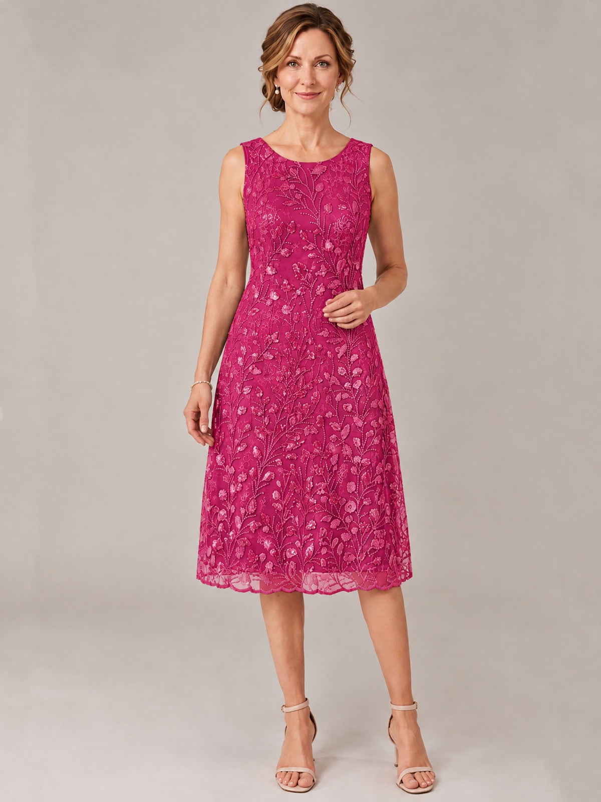 Tea Length Sequin Lace Mother of The Bride Dress with Chiffon Jacket