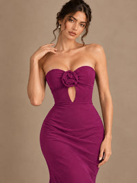 Emerald Green Strapless Mermaid Prom Dress with 3D Rose & Keyhole Cutout
