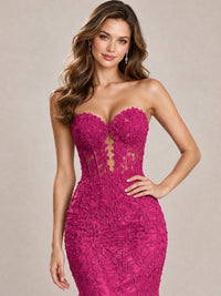 Strapless Corset Mermaid Prom Dress with Floral Lace Appliqué