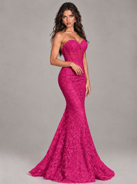 Strapless Corset Mermaid Prom Dress Lace Appliqué Formal Gown