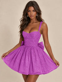 Sweetheart Glitter Tulle Puffy Mini Dress with Bow