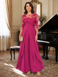 Lace Applique Wide-Leg Chiffon Mother of the Bride Jumpsuit