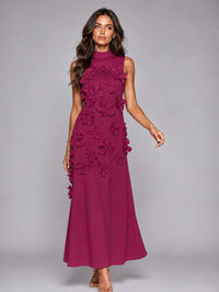 3D Floral Applique High Neck Prom Maxi Dress