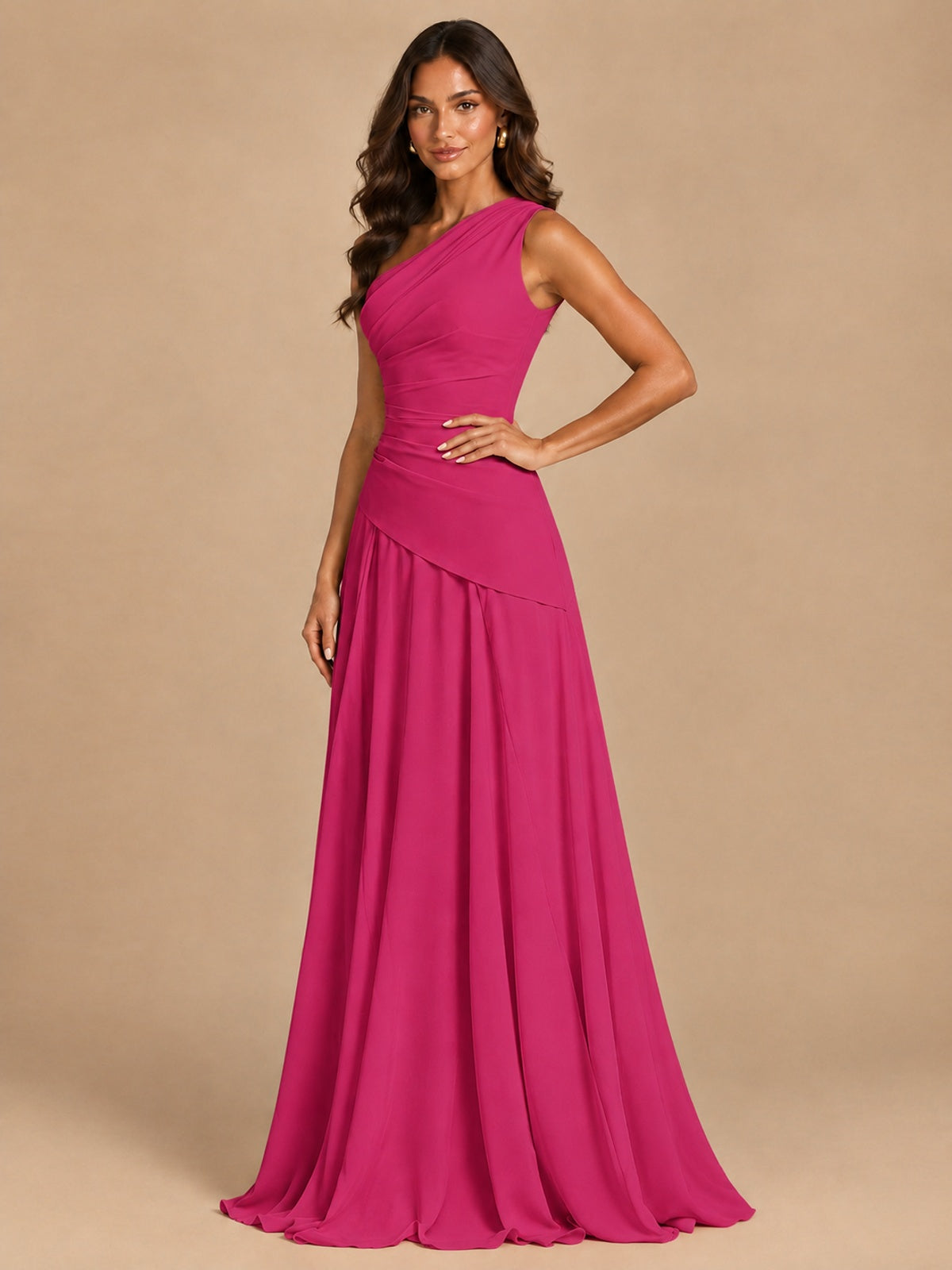 One Shoulder Prom Dress A-line Ruched Women Wedding Formal Gowns