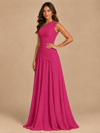 One Shoulder Prom Dress A-line Ruched Women Wedding Formal Gowns