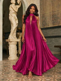Rust Orange Pleated Halter Neck Maxi Dress