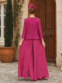 Elegant 3-Piece Chiffon Mother of the Bride Pantsuit with Floral Applique Jacket