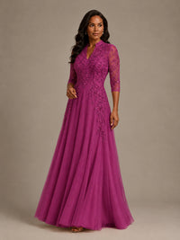 Embellished Appliques Mother of the Bride Dress with 3/4 Sleeves