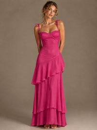 Spaghetti Strap Tiered Ruffles Chiffon Prom Dress