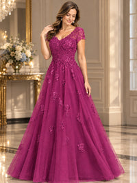 Lace Appliques A-line Mother of The Bride Dresses with Short Sleeves