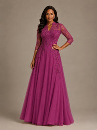 Embellished Appliques Mother of the Bride Dress with 3/4 Sleeves