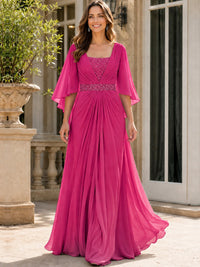Elegant V-Neck Sequined Chiffon Mother of the Bride Dress with Flutter Sleeves