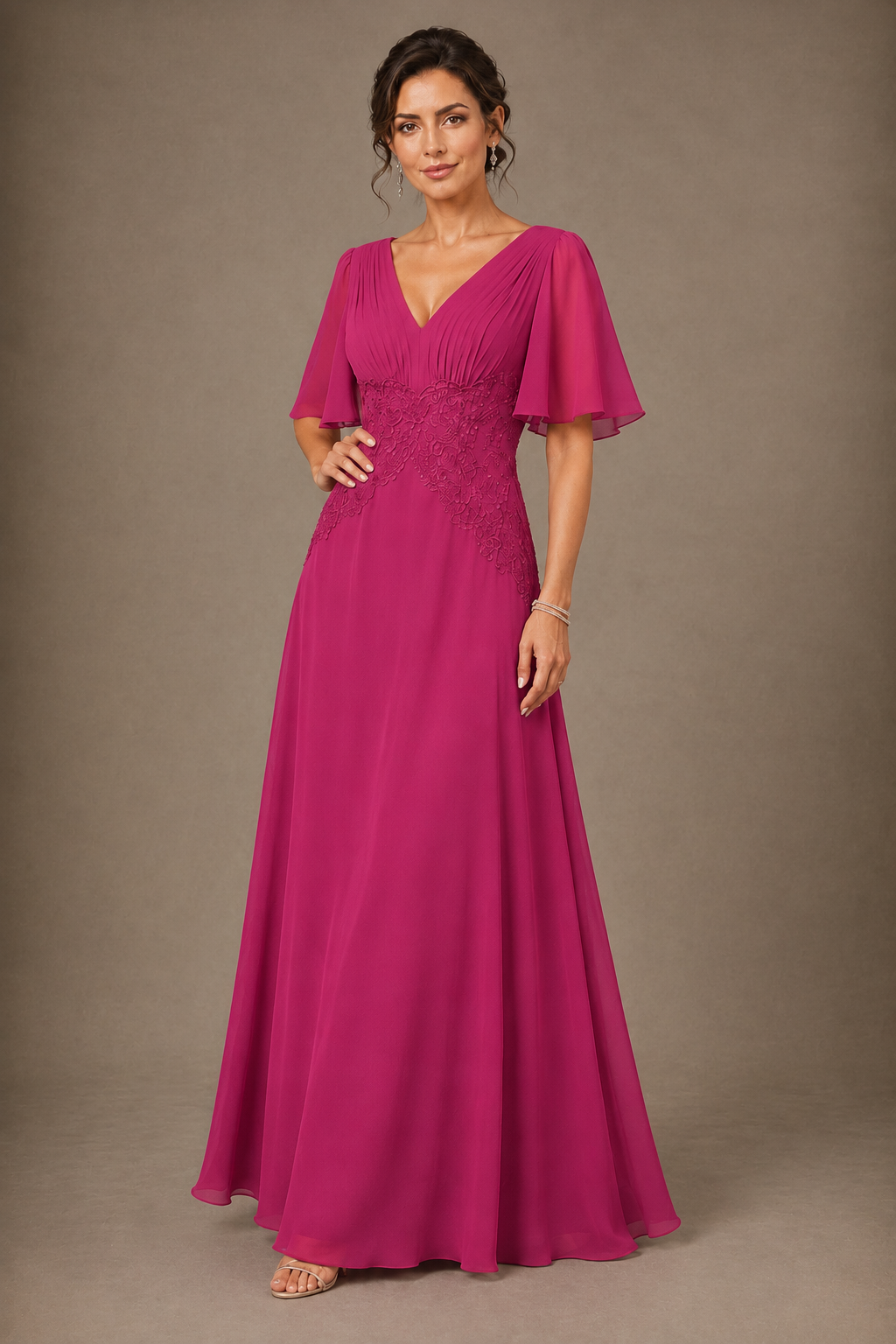 A-Line Chiffon Mother of the Bride Dress with Applique