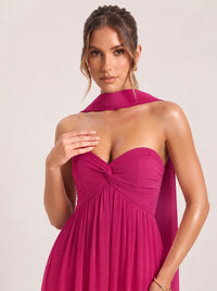 Strapless Ruched Chiffon Long Prom Dress with Scarf