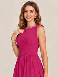 A-line Sleeveless Rucehd Chiffon Bridesmaid Dress with High Slit