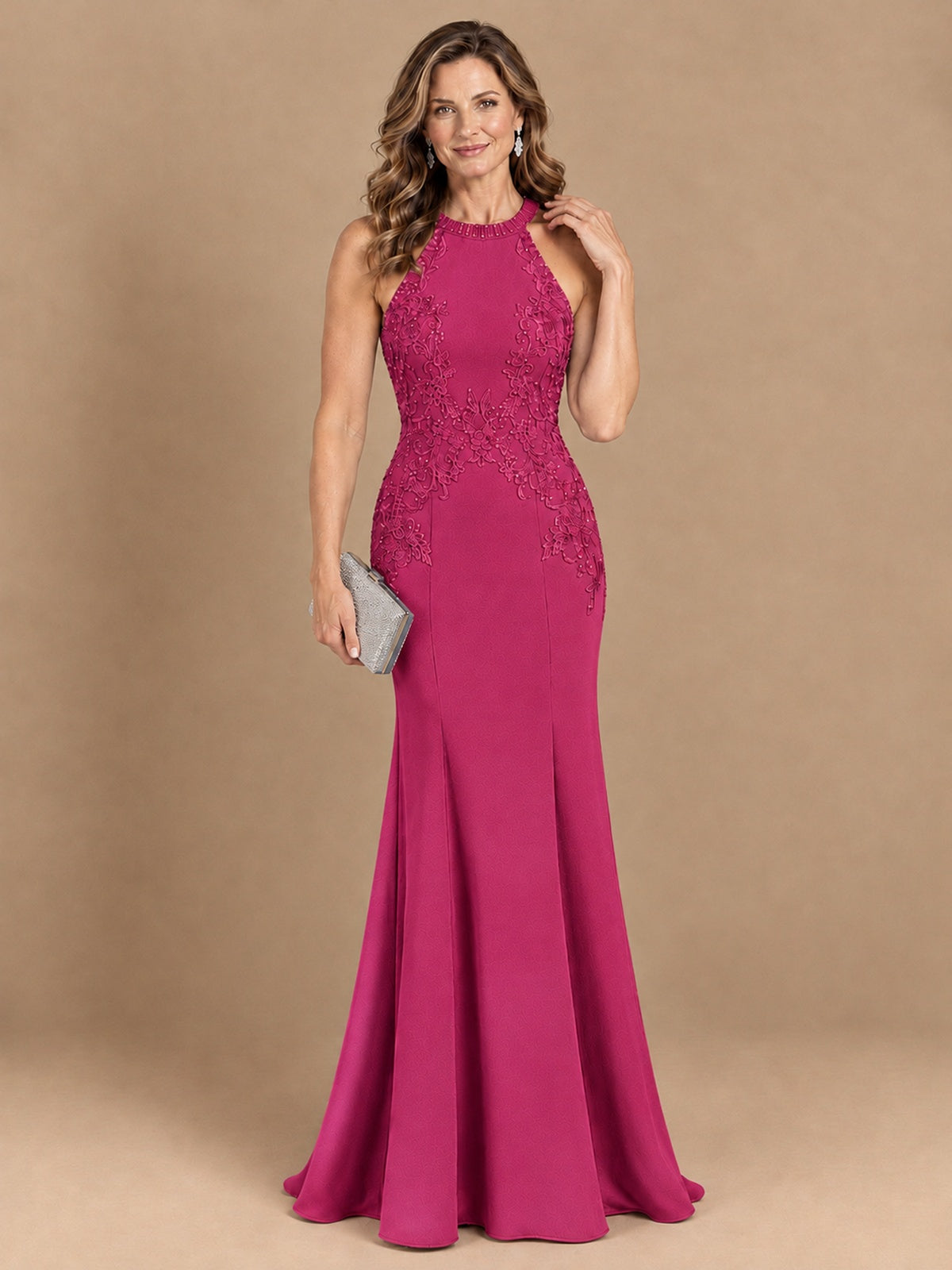 Halter Neckline Lace Appliques Mother of The Bride Dresses