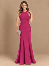Halter Neckline Lace Appliques Mother of The Bride Dresses