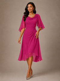 Cowl Neck Ruched Chiffon Mother of the Bride Dresses with Flutter Sleeves