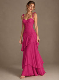 Spaghetti Strap Tiered Ruffles Chiffon Prom Dress