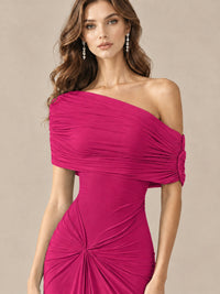 Elegant Draped Off Shoulder Ruched Mermaid Chiffon Formal Evening Gown