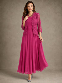 2-Piece Chiffon Mother of the Bride Dress with Lace Jacket