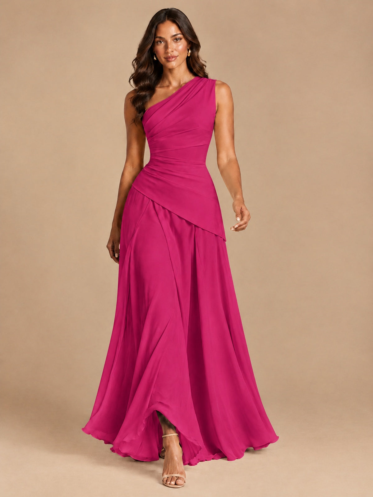 One Shoulder Prom Dress A-line Ruched Women Wedding Formal Gowns