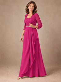 Blush Pink A-Line Mother of the Bride Dress with Lace Jacket and Ruffles