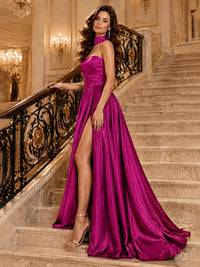 Strapless Prom Dress Side High Slit A-line Formal Dress with Scarf