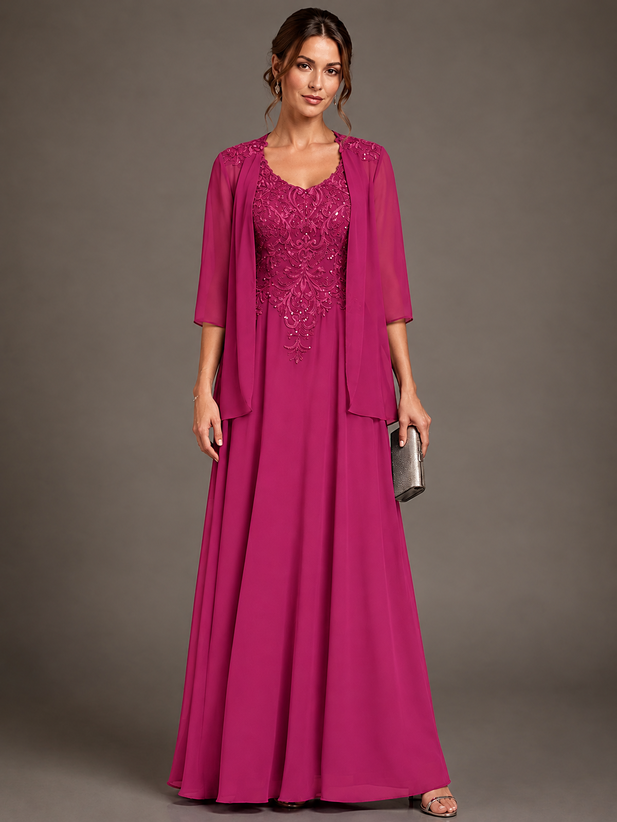 A-line 2 Pieces Chiffon Appliques Mother of The Bride Dresses with Jackets