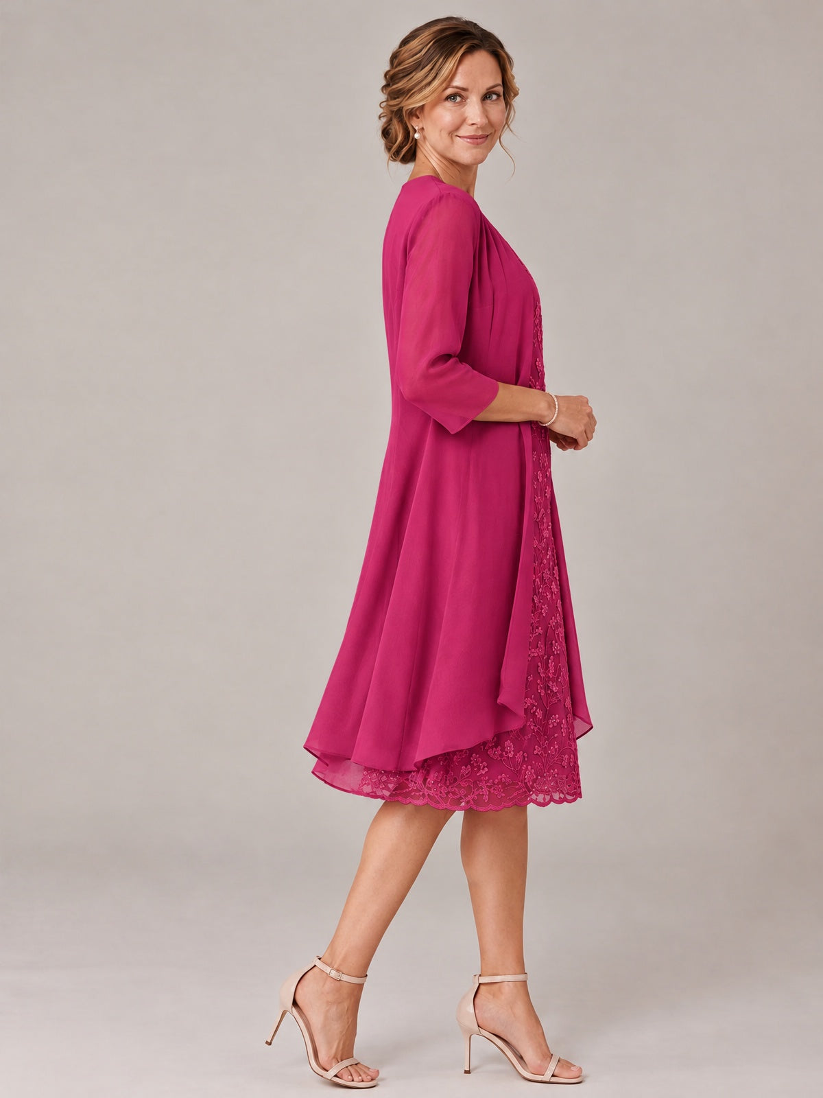 Tea Length Sequin Lace Mother of The Bride Dress with Chiffon Jacket