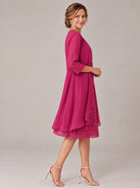 Tea Length Sequin Lace Mother of The Bride Dress with Chiffon Jacket