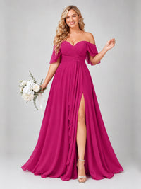 Off Shoulder Chiffon Bridesmaid Dress with Slit