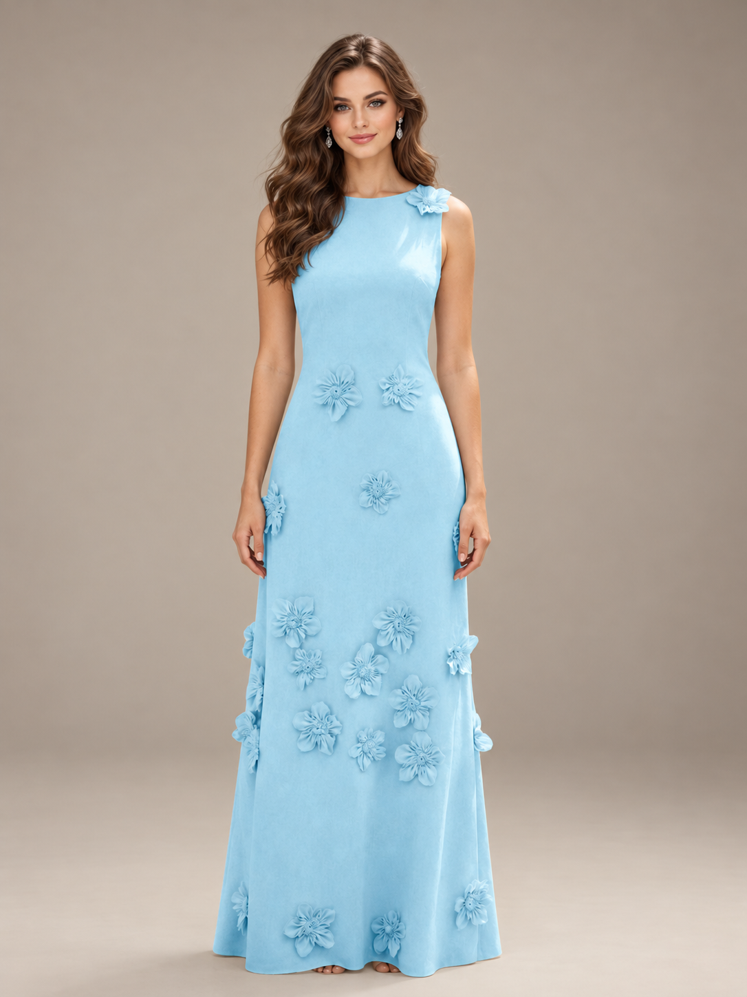 Full-length Jovellee light blue sleeveless maxi dress with a sleek silhouette and softly flared skirt
