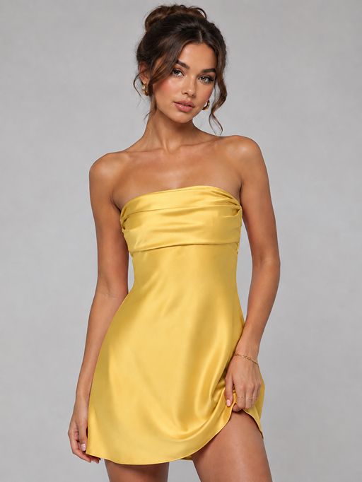 Burnt Orange Strapless Satin Mini Dress