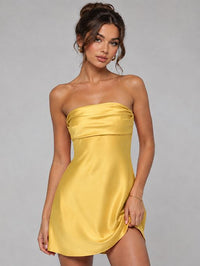 Burnt Orange Strapless Satin Mini Dress
