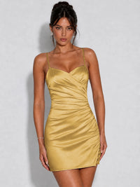 Satin Ruched Spaghetti Strap Homecoming Dress