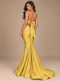 Pink Halter Deep V-Neck Ruched Mermaid Prom Dress